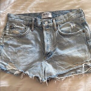 Agolde Parker Blue Jean Shorts Distressed Cut-Off Style